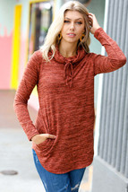 Be Your Best Rust Marled Cowl Neck Pocketed Top - £18.08 GBP