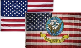 3x5 Wholesale Combo USA American &amp; USA USN Navy Ship Emblem Flag 3&#39;x5&#39; 2 Pack Su - £7.42 GBP