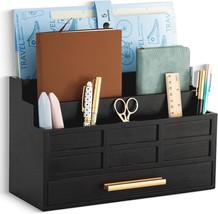 Black Wood Desk Organizer And Accessories With Drawer, Bill Mail Organiz... - £34.62 GBP