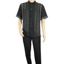 Men Silversilk 2pc walking leisure Matching Suit Italian woven knits 51017 Black image 4