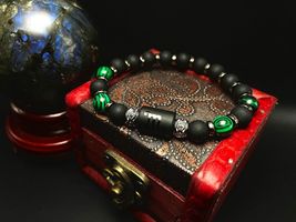 Scorpio Gemstone Bracelet: Malachite &amp; Matte Black Pearl Zodiac Jewelry - $26.94