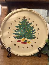 Vintage Nashco hand painted metal Christmas tree Tray - Retro holiday de... - $12.65