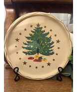 Vintage Nashco hand painted metal Christmas tree Tray - Retro holiday de... - $12.65