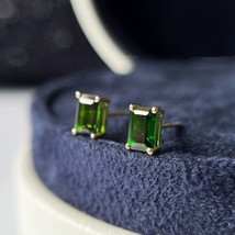 14K Gold Emerald Prism Stud Earrings, S925 Sterling Silver, green, small, unisex - £23.44 GBP