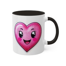 Handmade Ceramic Pink Heart Cup. Coffee, Tea, Matcha, Mug Sublimination 11oz Mug - £19.98 GBP