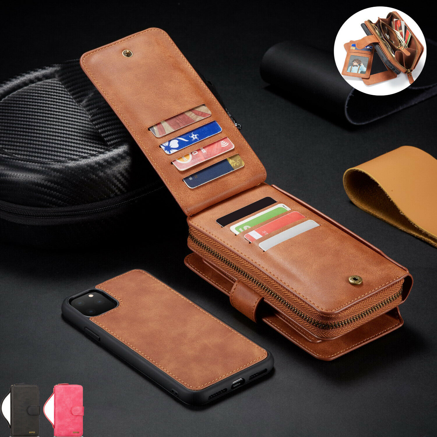 Primary image for For iPhone 12 Pro Max 11 6s 7 8 XR XS Removable Case Leather Zipper Wallet Cover