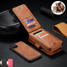 For iPhone 12 Pro Max 11 6s 7 8 XR XS Removable Case Leather Zipper Wallet Cover - £67.85 GBP