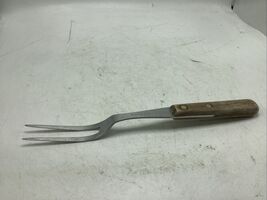 Vintage Flint USA Stainless Steel Meat Carving Fork W/ Wooden Handle Hea... - $11.99