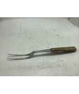 Vintage Flint USA Stainless Steel Meat Carving Fork W/ Wooden Handle Hea... - $220.22 MXN