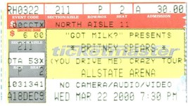 Britney Spears Ticket Stub March 22 2000 Chicago Illinois Vintage - £21.28 GBP