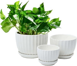 Ceramic Flower pots, White Garden Pots Succulent Cactus Planters with Drainage S - £25.65 GBP