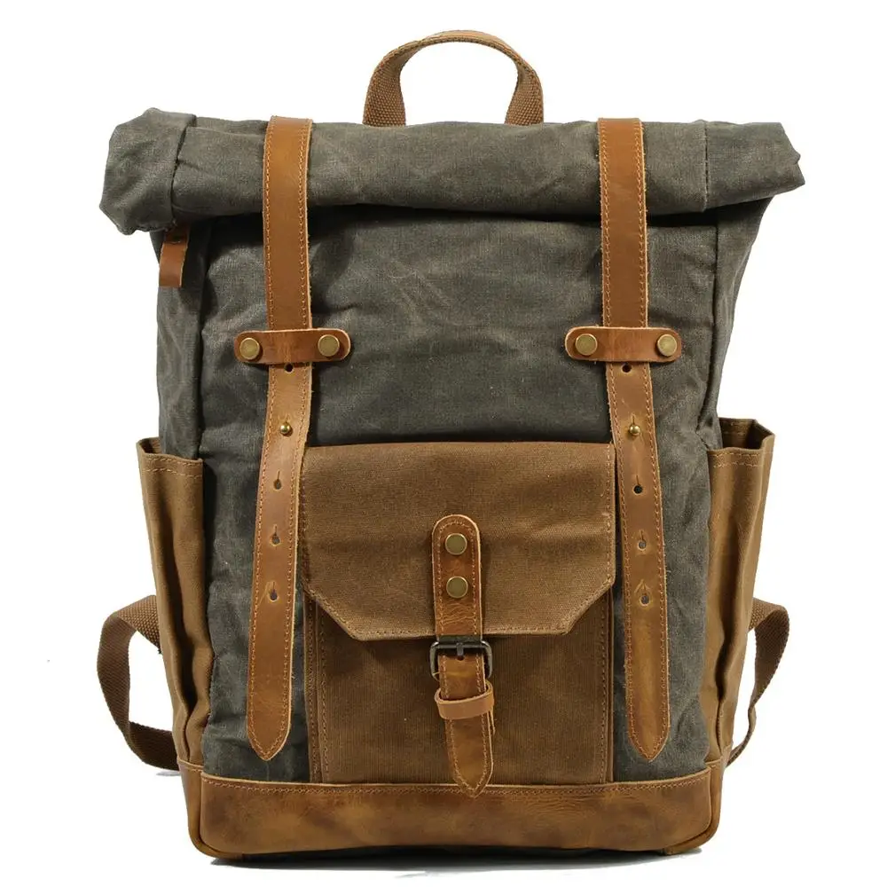 Vintage Canvas Backpacks for Men Women Oil Wax Canvas Leather Travel Bac... - £56.48 GBP