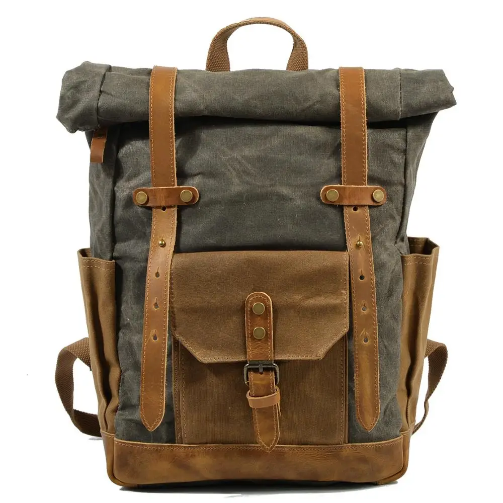 Vintage Canvas Backpacks for Men Women Oil Wax Canvas Leather Travel Bac... - £56.63 GBP