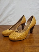 Schuler and Sons Anthropologie Mustard Yellow Camel Quilted Platform Pum... - $45.77