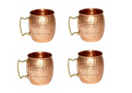 Copper Hammered Moscow Mule Mug 500ML Brass Handle For Health Benefits Set of 4 - £36.35 GBP