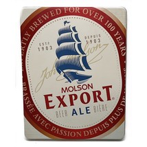 Set Molson Export Ale Beer Cork Backed Metal Coasters Bottle Opener Set Tin Box - £15.80 GBP
