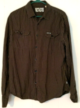 DKNY button close shirt size L men 100% cotton brown &amp; black pockets lon... - £9.38 GBP