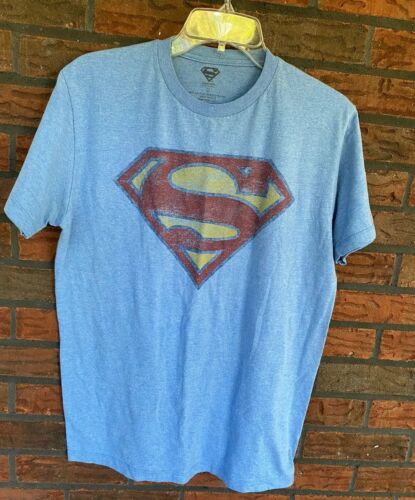 Primary image for Superman T-Shirt Medium Blue Short Sleeve Cotton Tee Top S Chest Jersey