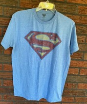 Superman T-Shirt Medium Blue Short Sleeve Cotton Tee Top S Chest Jersey - $7.60