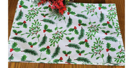 Christmas Fabric Placemats Holy Berry Rustic Red Two-Sided 12x18-Christm... - £7.70 GBP