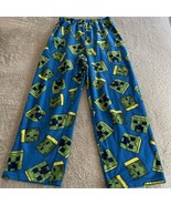 Minecraft Boys Blue Green Yellow Creeper Fleece Pajama Pants 12 - £9.67 GBP