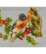 Two Birds on Holly Branch Antique UDB Christmas Postcard - $8.00