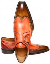 Handmade Dual Orange Brown Single Monk Strap Premium LEATHER Wedding Shoes - £100.74 GBP