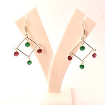 Kashmiri Ruby Emerald Round Cut Gemstone Ethnic Earrings Jewelry 1.90&quot; SA 3531 - £4.14 GBP