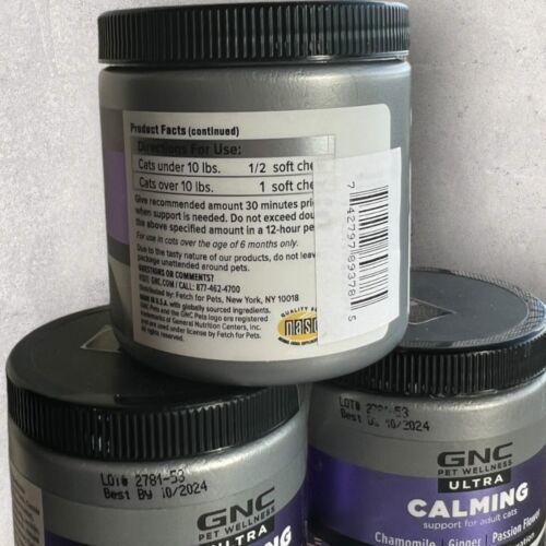 3 x GNC Pets Advanced Pet Supplements CAT Calming Soft Chews 60ct EA 10