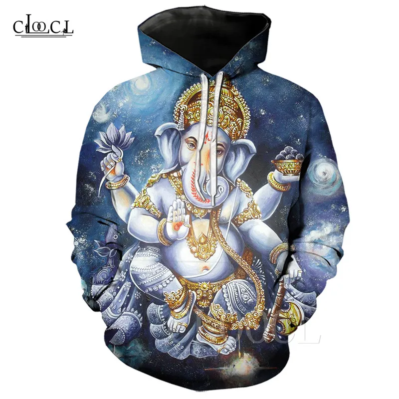 Lord Ganesha Hoodie Hindu Elephant-headed God 3D Print Short Sleeve Men/Women Ho - $203.07