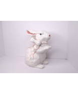 Vintage Ceramic Easter Bunny Figure Decor White w/ Pink Floral Ribbon - $20.22 CAD
