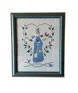 Framed Cross Stitch Sampler Folk Art Angel w Birds Heart Farmhouse Count... - $500.63 MXN