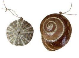 Midwest-CBK Natural Sea Shell Ornaments Glittered Set of 2 NWT&#39;s Coastal - £8.23 GBP