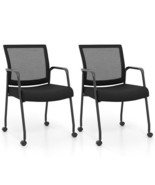 2 Pieces Office Guest Chairs on Wheels with Metal Frame and Armrests-Black - $4,020.22 MXN