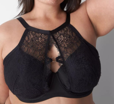 Lane Bryant CACIQUE Black High Neck Balconette Bra Size 40DD 42D 38DDD 4... - $53.96