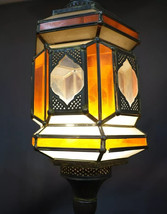 Antique Moorish Oriental Lantern Lamp in Copper Amber Glass, circa 1950s - $989.01