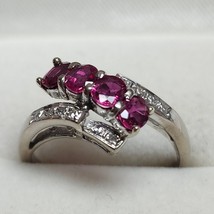 Authenticity Guarantee 
14K White Gold 4 4x3mm Oval Ruby 12 Diamond Accent Ri... - £628.37 GBP