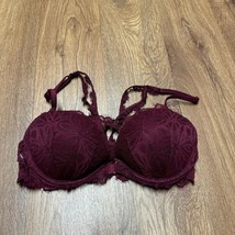 Pink Victorias Secret Burgundy Red Lace Front Hook Date Racerback Underw... - $23.76