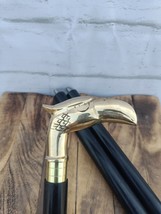 New Wooden Black Plain Walking Stick with New Solid Brass Eagle Head Handle - £32.95 GBP