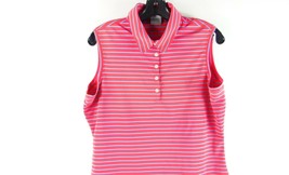 Nike Golf Red Striped Sleeveless Collared 1/4 Button Up Top L - $29.69