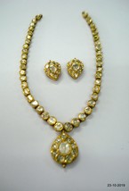 Vintage 18Kt Gold Jewelry Diamond Polki Enamel Work Necklace &amp; Earrings - £2,555.62 GBP