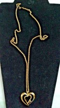 Avon Double Heart Necklace w/Floating Rhinestone Vintage ESTATE Signed - £13.29 GBP
