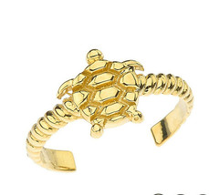 See Turtle Rope Toe Ring 10K Solid Yellow Gold, White Gold, Rose Gold Adjustable - $153.41