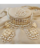 Bollywood Style Gold Plated Pearl Indian Choker Necklace Chik Jewelry Set - £22.51 GBP