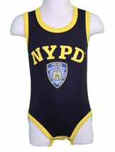 NYPD Baby Infant Screen Printed Bodysuit No Sleeve Navy Yellow - £13.54 GBP