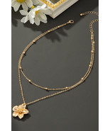 Gold Double Layered Flower Pendant Chain Necklace - $3.37