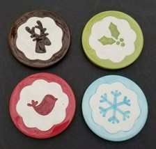 Christmas Coaster Set Of 4 Carlton Cards Holly Reindeer Bird Snowflake Round  - £11.88 GBP