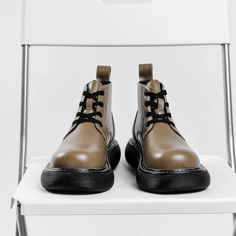 Ankle Boots Men Split Leather  Up Platform Boots Autumn Casual Shoes Mal... - $266.56