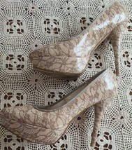 JF Just Fabulous ~ Women&#39;s Size 10 ~ Tan w/Lace ~ 5&quot; Hi Heel ~ Platform ... - £23.91 GBP