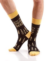 Beer Men's Crew Socks Premium Yo Sox Cotton Antimicrobial Black Yellow Bottles